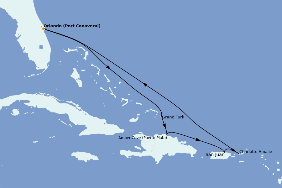 Itinéraire de la croisière Caraïbes de l'Est 8 jours à bord du Sky Princess