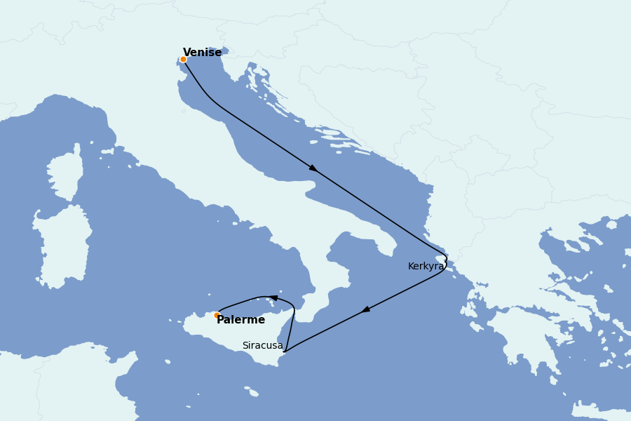 Itinéraire de la croisière Méditerranée Occidentale 5 jours à bord du MSC Lirica