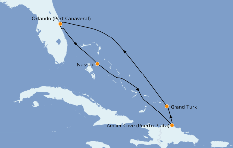 Itinéraire de la croisière Caraïbes de l'Est 7 jours à bord du Carnival Mardi Gras