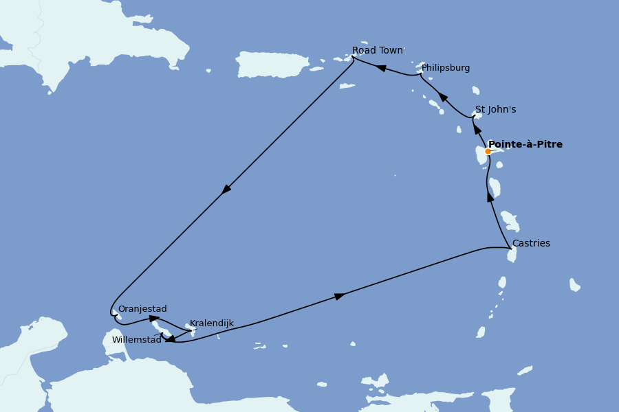Itinéraire de la croisière Caraïbes de l'Est (Antilles) 11 jours à bord du Renaissance