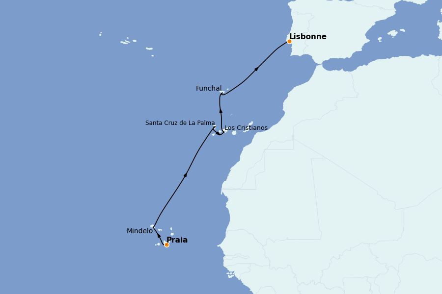 Itinéraire de la croisière Îles Canaries 14 jours à bord du Le Lyrial