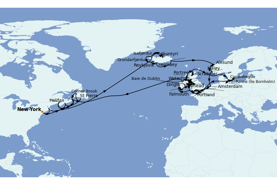 Itinéraire de la croisière Mer Baltique - Russie - Mer du Nord 67 jours à bord du Vista