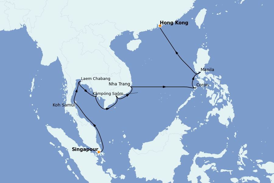 Itinéraire de la croisière Chine, Japon, Hong Kong, Taïwan, Corée du Sud 14 jours à bord du Seven Seas Explorer
