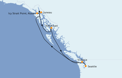 Itinéraire de la croisière Alaska 7 jours à bord du Norwegian Sun