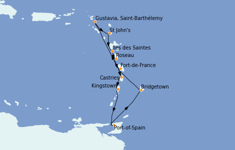 Itinéraire de la croisière Caraïbes de l'Est 10 jours à bord du Sirena