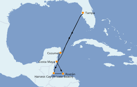 Itinéraire de la croisière Caraïbes de l'Ouest 7 jours à bord du Norwegian Dawn