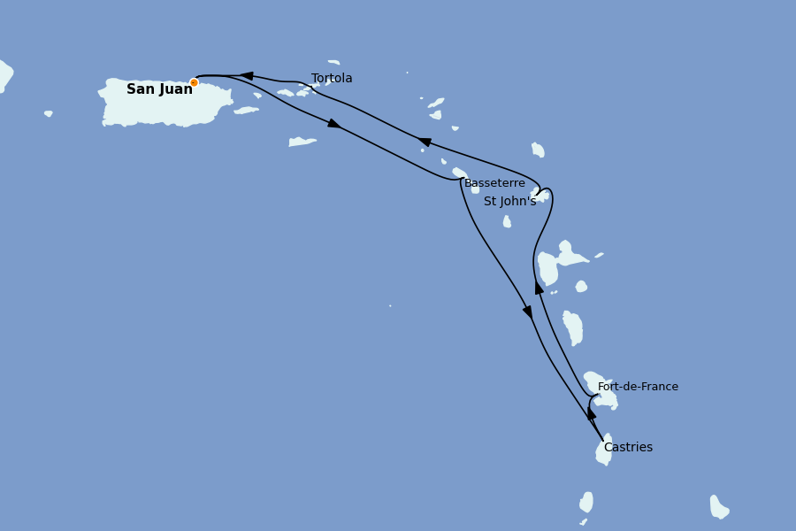 Itinéraire de la croisière Caraïbes de l'Est (Antilles) 7 jours à bord du Valiant Lady
