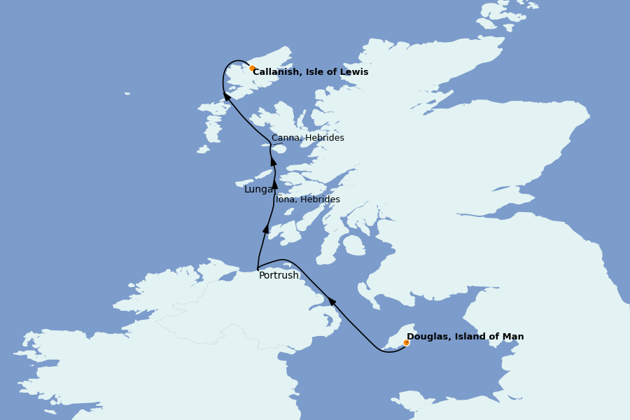 Itinéraire de la croisière Îles Britanniques 9 jours à bord du Le Lyrial