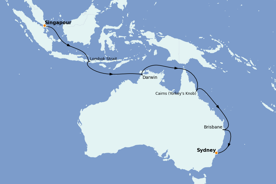 Itinéraire de la croisière Thaïlande, (Bali) Indonésie, Malaisie, Singapour, Vietnam, Birmanie, Philippines 15 jours à bord du Royal Princess