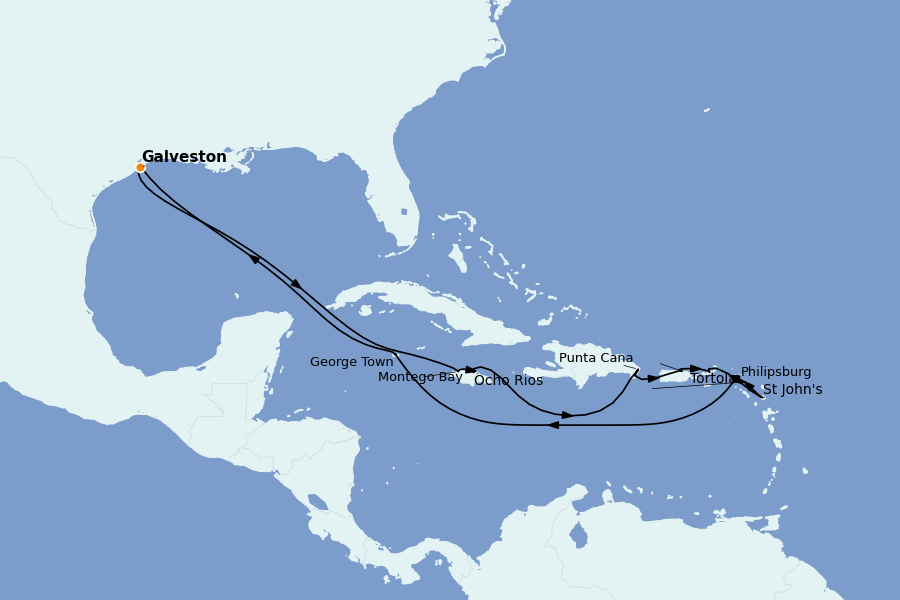 Itinéraire de la croisière Caraïbes de l'Est (Antilles) 17 jours à bord du Seven Seas Splendor