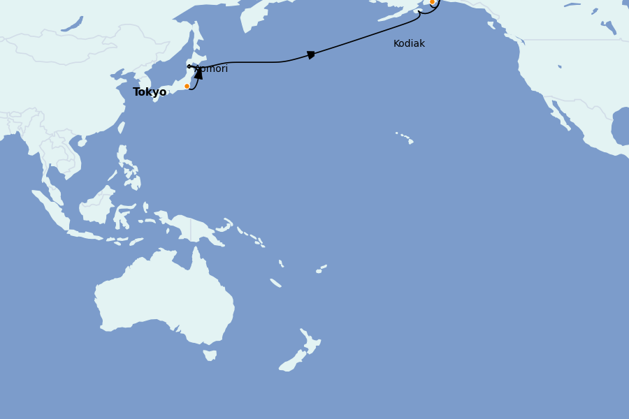 Itinéraire de la croisière Alaska, Canada et Glacières 15 jours à bord du Silver Moon