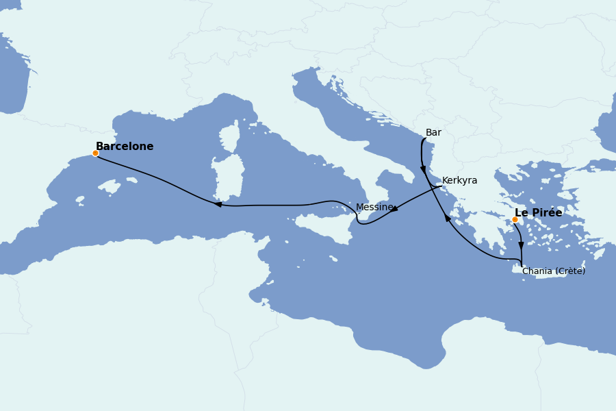 Itinéraire de la croisière Grèce & Adriatique 7 jours à bord du Sun Princess