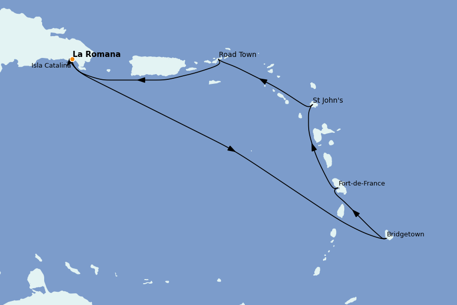 Itinéraire de la croisière Caraïbes de l'Est (Antilles) 7 jours à bord du MSC Opera