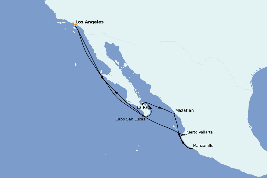 Itinéraire de la croisière Riviera Mexicaine 10 jours à bord du Seven Seas Grandeur