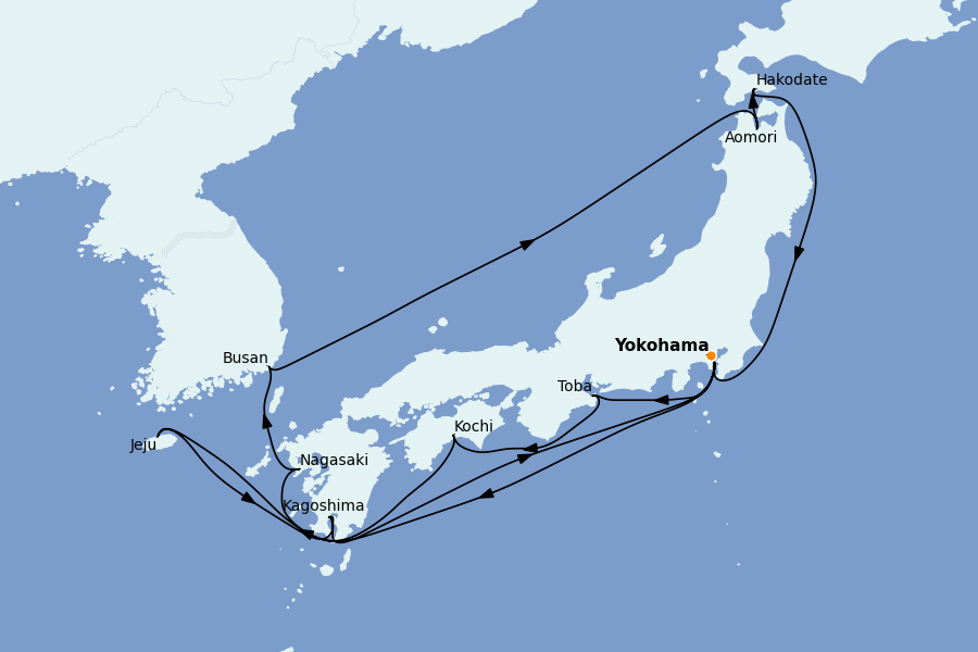 Itinéraire de la croisière Chine, Japon, Hong Kong, Taïwan, Corée du Sud 15 jours à bord du Diamond Princess