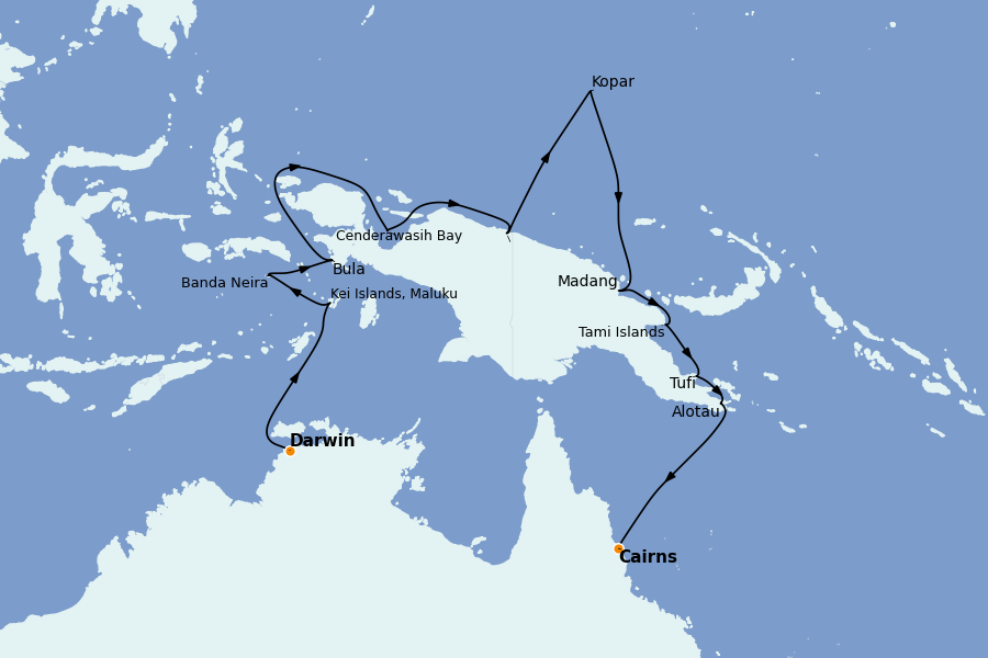 Itinéraire de la croisière Tahiti, Bora Bora, Cook Islands, Nouvelle-Calédonie, Fidji, Vanuatu, Samoa, Salomon 16 jours à bord du Le Soléal