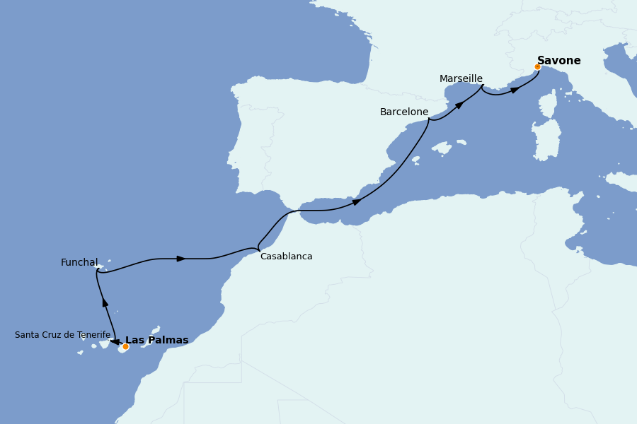 Itinéraire de la croisière Méditerranée 8 jours à bord du Costa Fortuna