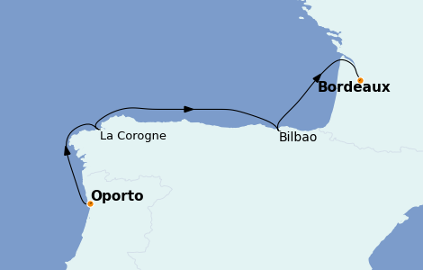 Itinéraire de la croisière Croisière de Porto à Bordeaux, au cœur des vignobles 5 jours à bord du MS World Explorer