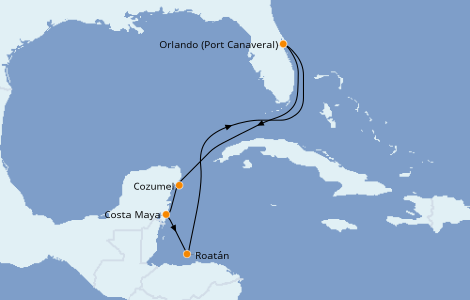 Itinéraire de la croisière Caraïbes de l'Ouest 7 jours à bord du Carnival Mardi Gras