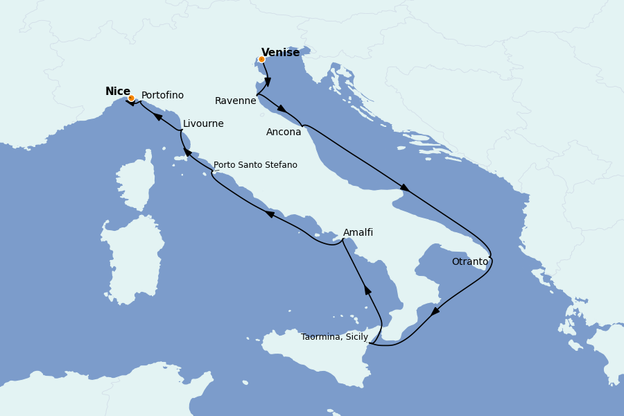 Itinéraire de la croisière Îles Grecques, Adriatique et Turquie - Méditerranée Orientale 10 jours à bord du Le Dumont d'Urville