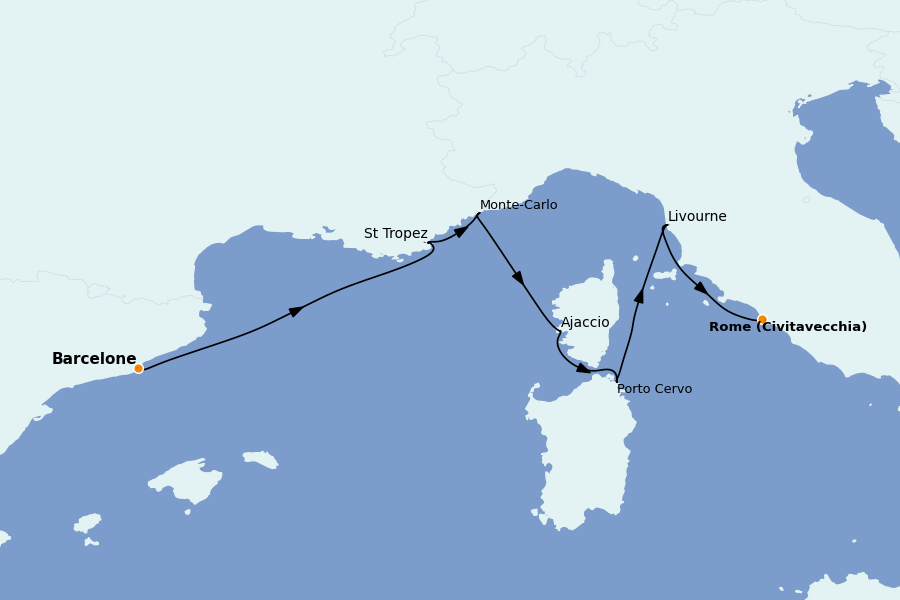 Itinerario del crucero Mediterráneo Occidental 7 días a bordo del Explora II