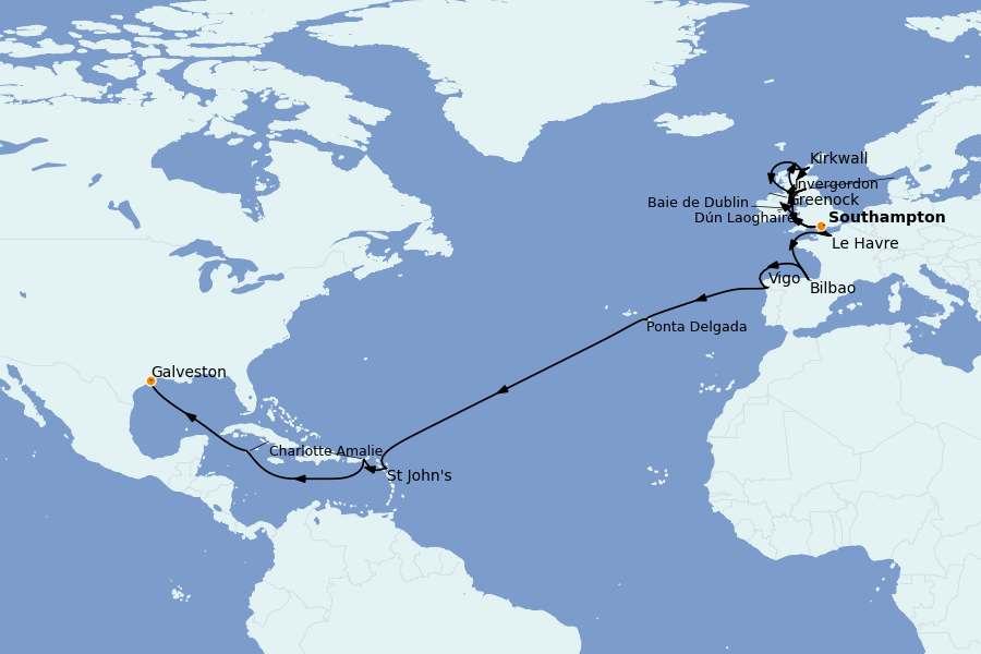 Itinéraire de la croisière Méditerranée Occidentale 31 jours à bord du Regal Princess