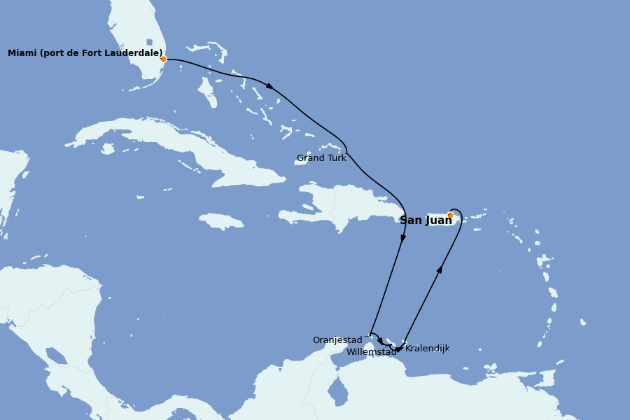 Itinéraire de la croisière Caraïbes de l'Est 8 jours à bord du Crown Princess