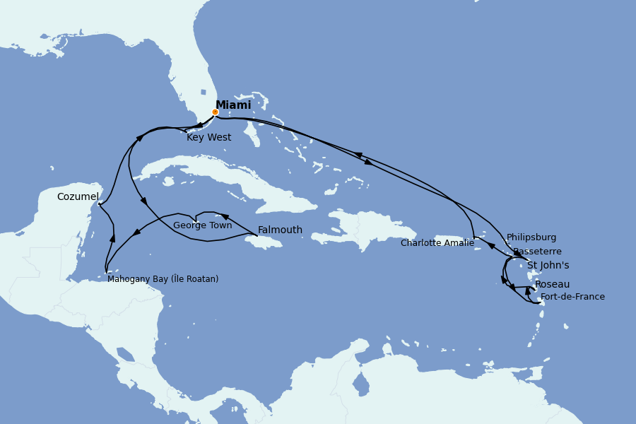 Itinéraire de la croisière Caraïbes de l'Ouest - Mexique, Cuba, Jamaïque 21 jours à bord du Ms Zuiderdam