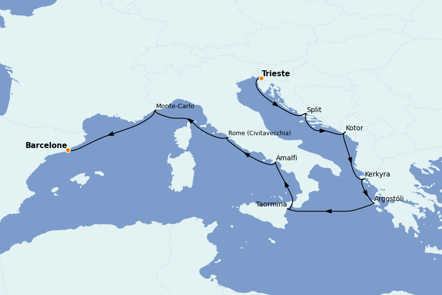 Itinerario del crucero Mediterráneo Occidental 10 días a bordo del Seven Seas Splendor