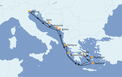 Itinéraire de la croisière Grèce & Adriatique 9 jours à bord du Norwegian Gem