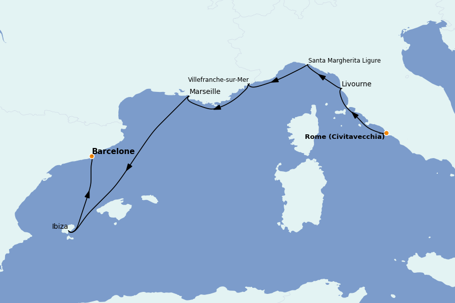 Itinerario del crucero Mediterráneo Occidental 7 días a bordo del Brilliance of the Seas