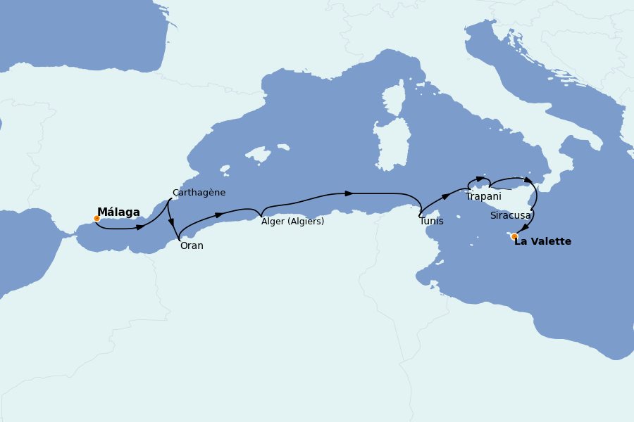 Itinéraire de la croisière Méditerranée Occidentale 9 jours à bord du Le Boréal
