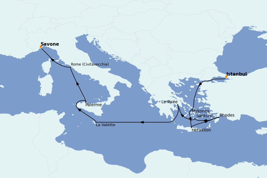 Itinerario del crucero Mediterráneo Occidental 10 días a bordo del Costa Fortuna