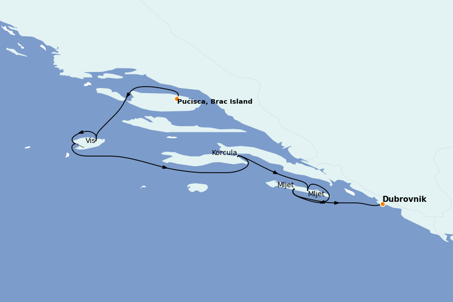 Itinéraire de la croisière Grèce & Adriatique 7 jours à bord du Le Ponant