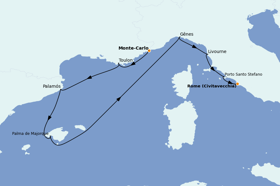 Itinéraire de la croisière Méditerranée Occidentale 8 jours à bord du Silver Ray