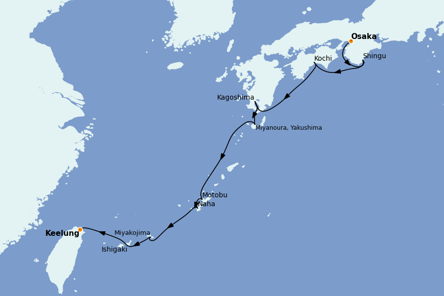 Itinerario del crucero China, Japón, Hong Kong, Taiwán, Corea del Sur 9 días a bordo del Le Soléal