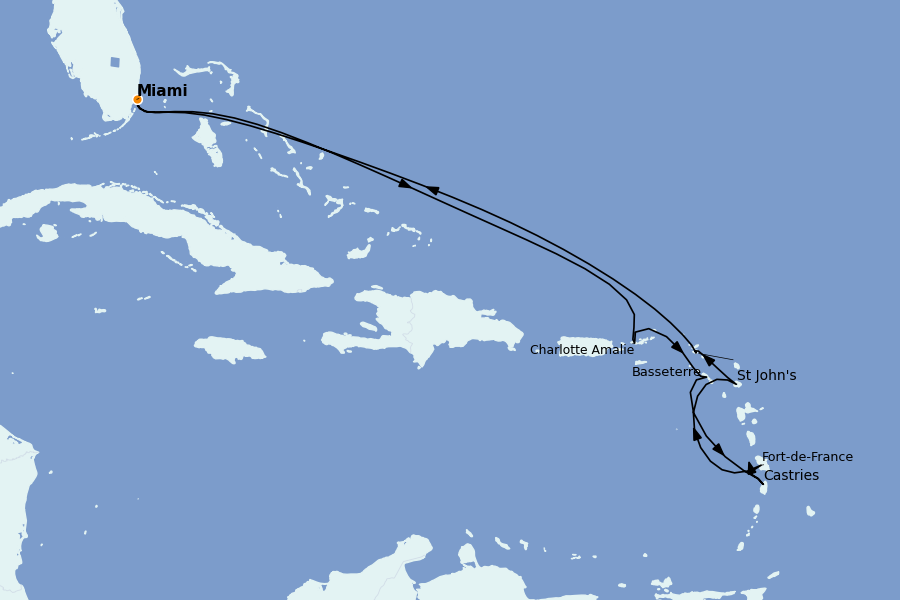 Itinéraire de la croisière Caraïbes de l'Est 11 jours à bord du Seven Seas Grandeur