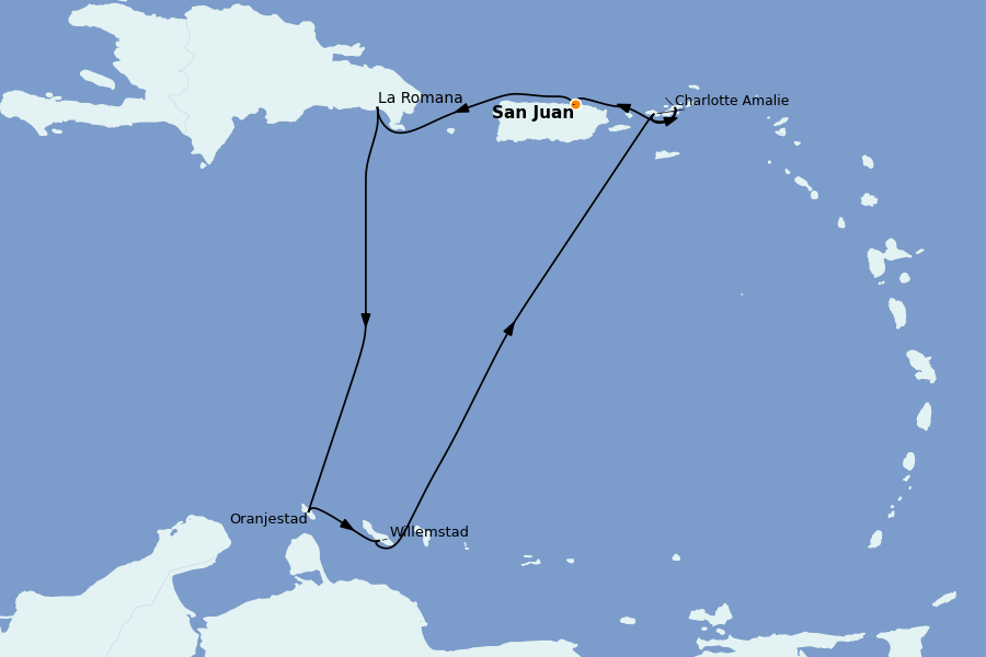 Itinéraire de la croisière Caraïbes de l'Est (Antilles) 7 jours à bord du Norwegian Breakaway