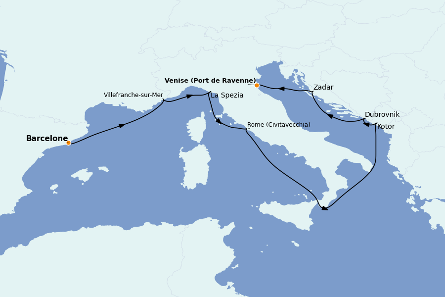 Itinéraire de la croisière Méditerranée Occidentale 9 jours à bord du Explorer of the Seas