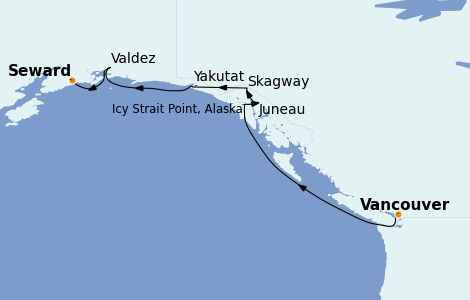 Itinéraire de la croisière Alaska 7 jours à bord du Norwegian Spirit