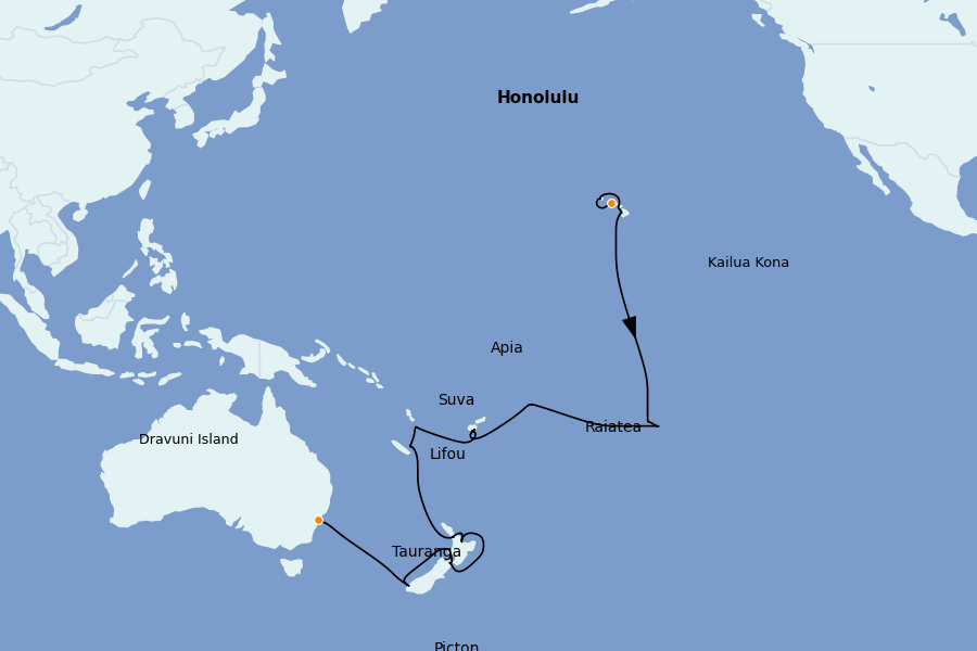 Itinéraire de la croisière Hawaii 33 jours à bord du Coral Princess
