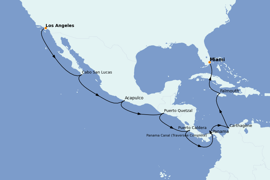 Itinéraire de la croisière Riviera Mexicaine 16 jours à bord du Norwegian Bliss