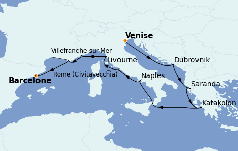 Itinéraire de la croisière Méditerranée 12 jours à bord du Ms Oosterdam