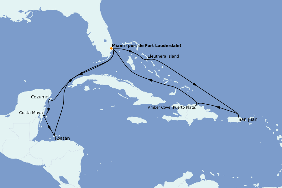 Itinéraire de la croisière Bahamas 14 jours à bord du Sun Princess