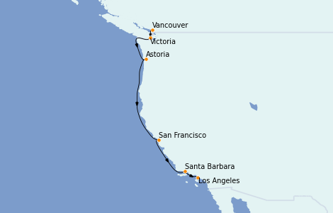 Itinéraire de la croisière Californie 7 jours à bord du Crown Princess