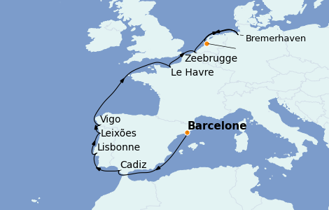 Itinéraire de la croisière Transatlantiques et Grands Voyages 2022 11 jours à bord du Costa Fortuna