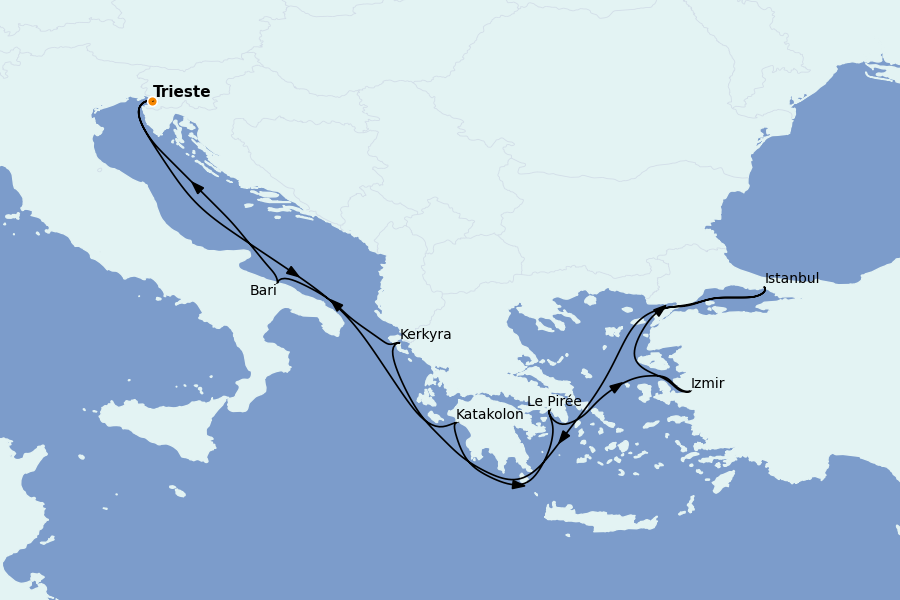 Itinéraire de la croisière Grèce & Adriatique 9 jours à bord du MSC Fantasia
