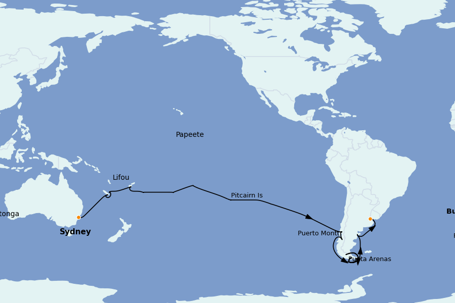 Itinéraire de la croisière TOUR DU MONDE 40 jours à bord du Costa Serena