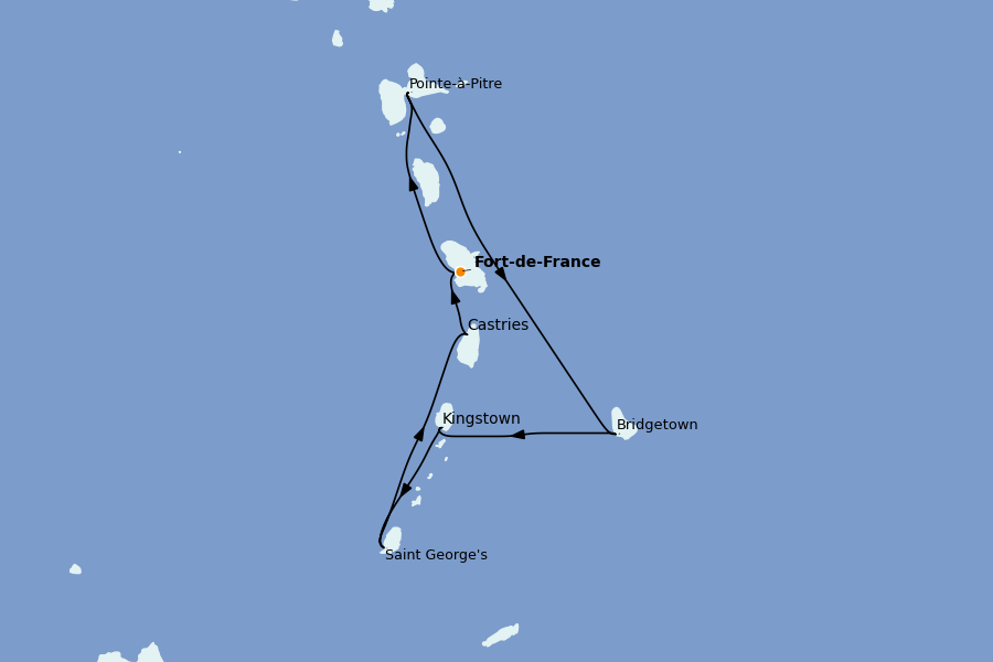 Itinéraire de la croisière Caraïbes de l'Est (Antilles) 7 jours à bord du MSC Seaview