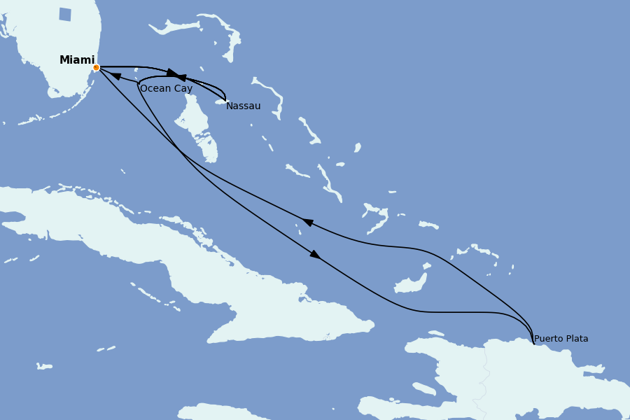 Itinéraire de la croisière Caraïbes de l'Ouest - Mexique, Cuba, Jamaïque 11 jours à bord du MSC Seaside
